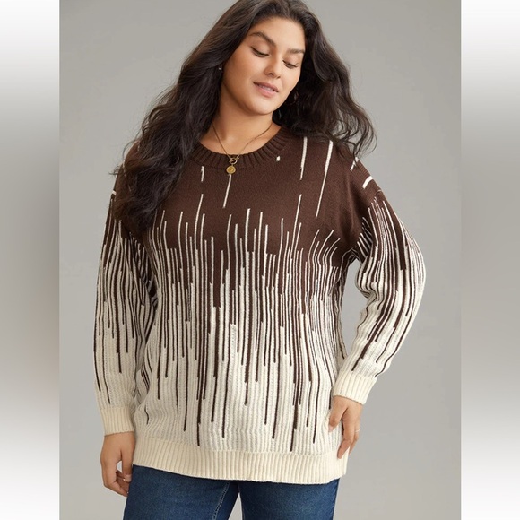 BloomChic Plus Size 5XL Striped Ombre Textured Elastic Cuffs Pullover us28 - Picture 3 of 6